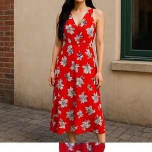 Japna Red Floral Maxi Dress women’s racerback button detail